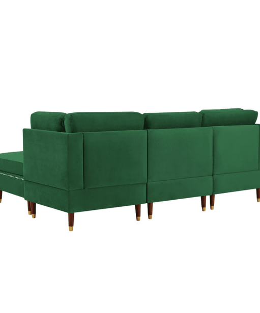 Glossy Sectional Suede Sofa Set With Ottoman - Oak Inside