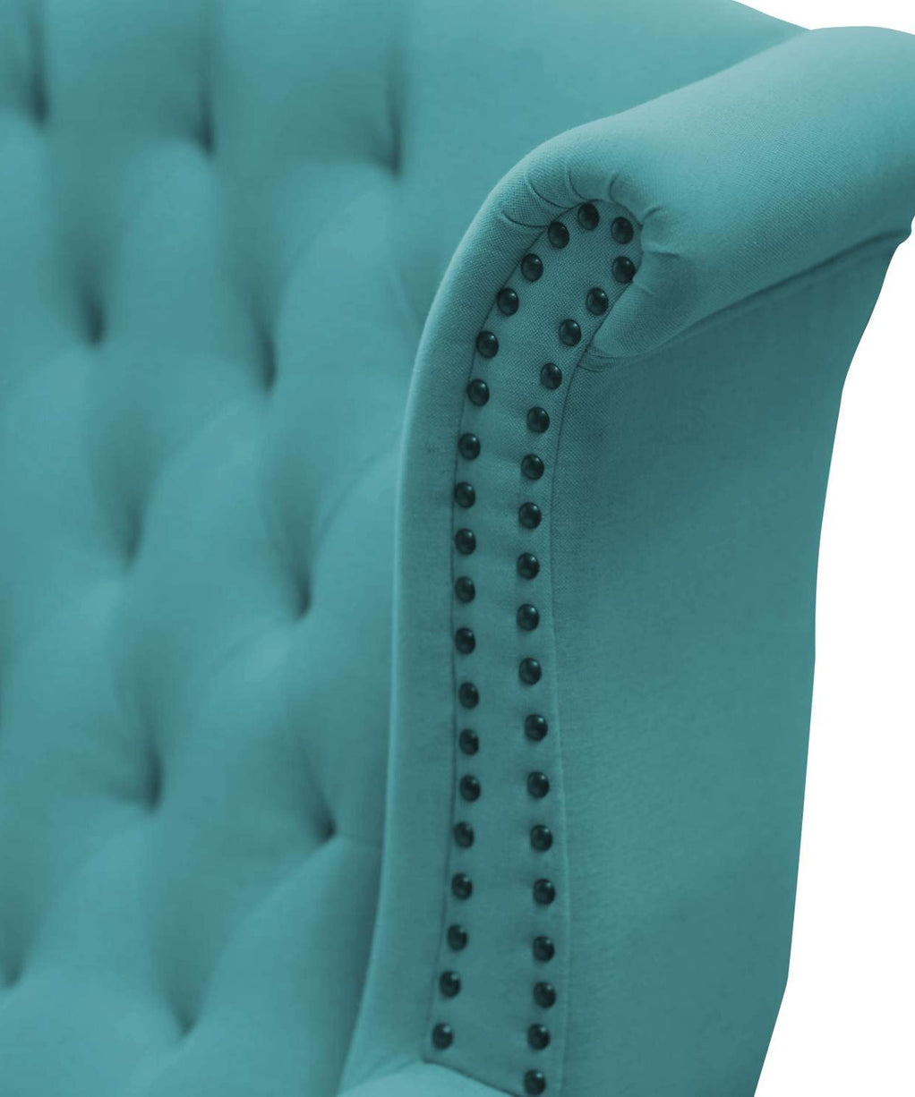Wayside Chesterfield Wing Chair in Blue Color - Oak Inside