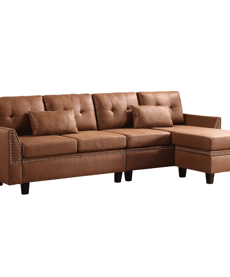 Viatol High Back Couch Mid-century Suede Leather Wood Legs Chaise Sofa - Oak Inside