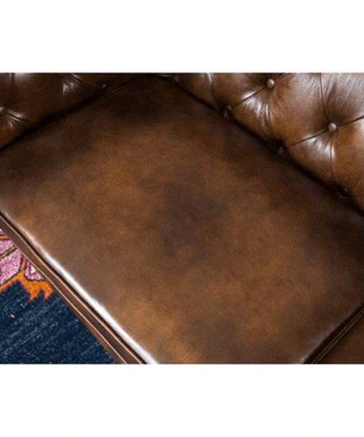 Rolled Arm Back Tufted Chesterfield Sofa in Leatherette - Oak Inside