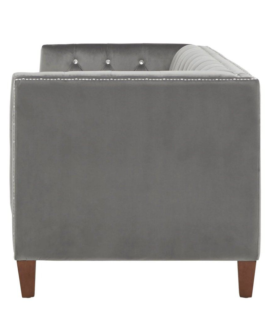Silver Orchid Jewel-tuft Grey Suede Seating with Nailhead - Oak Inside
