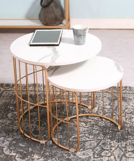 Nature Lover Golden Nesting Table Set of Two - Center Table - Oak Inside