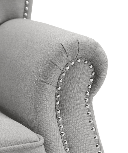 Dorothie Grey Fabric Button Tufted Sofa with Nailhead Trim - Oak Inside