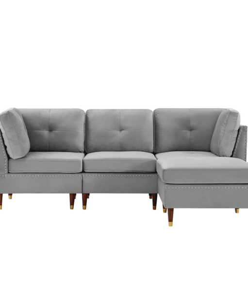 Glossy Sectional Suede Sofa Set With Ottoman - Oak Inside