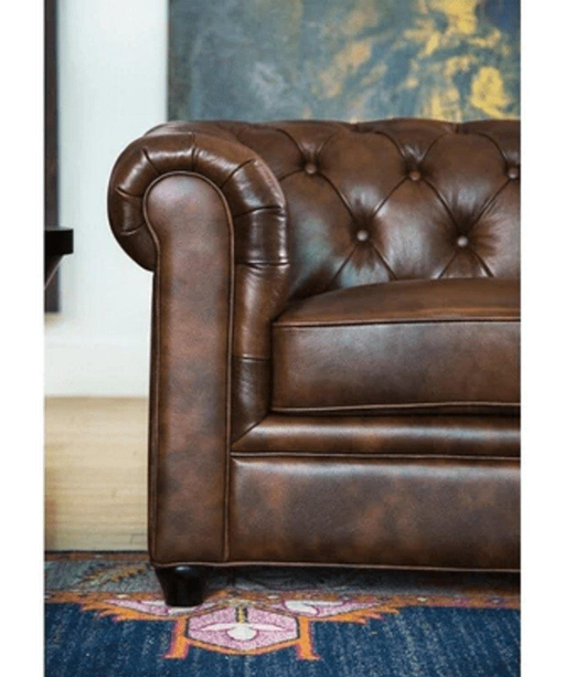 Rolled Arm Back Tufted Chesterfield Sofa in Leatherette - Oak Inside