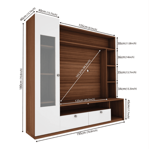 Casa Bonita TV Unit - Walnut - Upto 55 inches TV - Oak Inside
