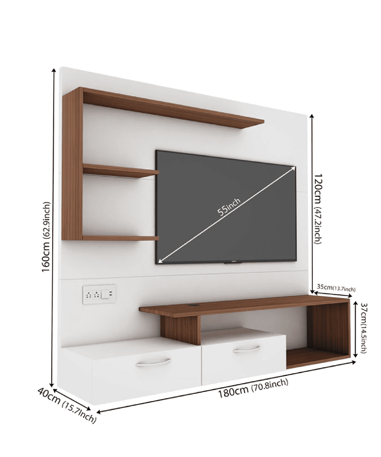 Viny TV Panel- Frosty White- Upto 55 inches TV - Oak Inside