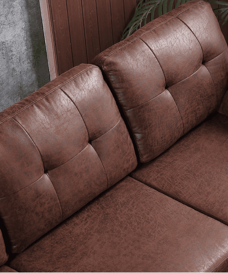 Viatol High Back Couch Mid-century Suede Leather Wood Legs Chaise Sofa - Oak Inside