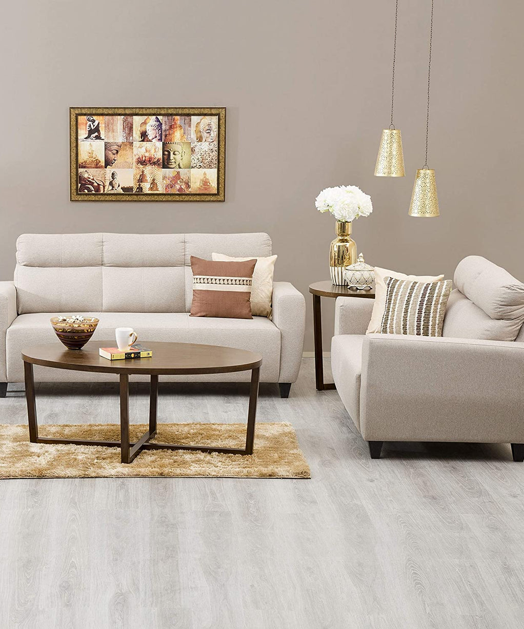 Zolo Suede Sofa Set in Grey Color - Oak Inside