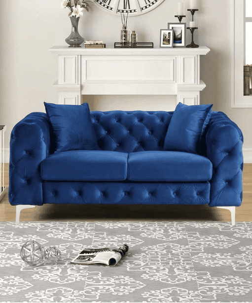 Dollo Chesterfield Suede Tufted Sofa Set - Oak Inside