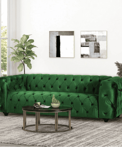 Sagawood Faux Leather or Velvet Tufted Sofa Set - Oak Inside