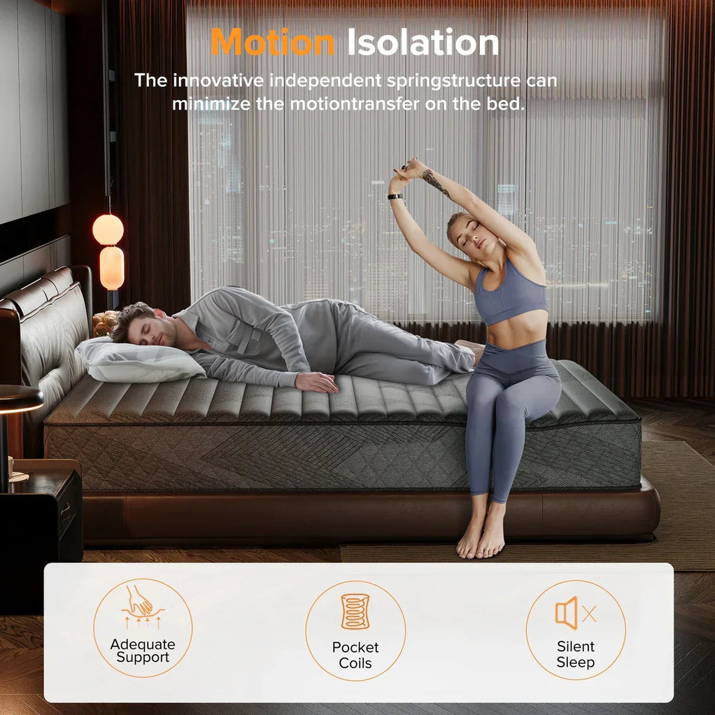 Premium Memory Foam Hybrid Mattress Cooling and Breathable - 10 Inches