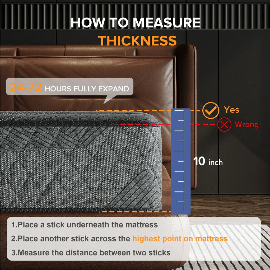 Premium Memory Foam Hybrid Mattress Cooling and Breathable - 10 Inches