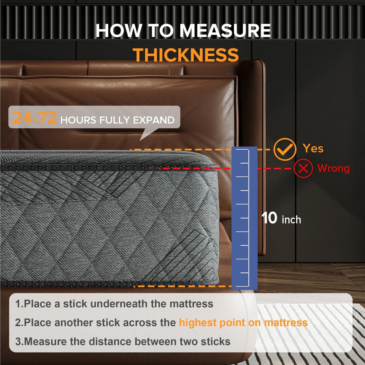 Premium Memory Foam Hybrid Mattress Cooling and Breathable - 10 Inches