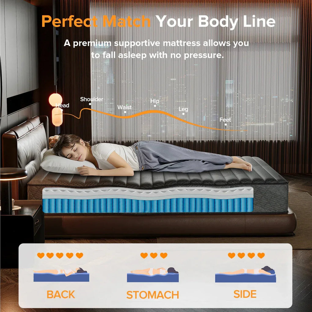 Premium Memory Foam Hybrid Mattress Cooling and Breathable - 10 Inches