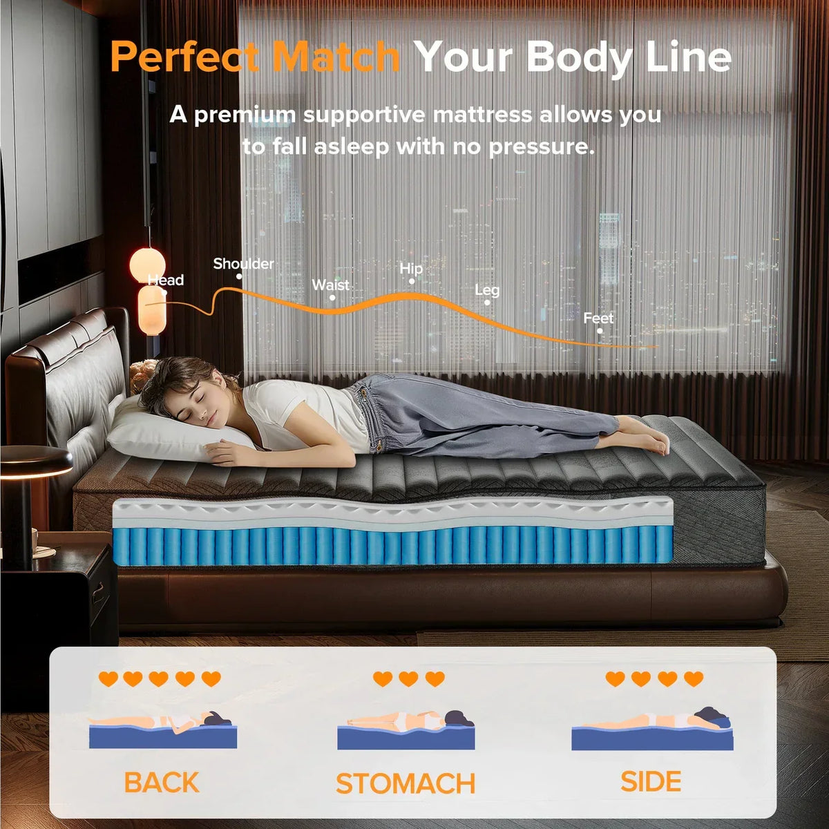 Premium Memory Foam Hybrid Mattress Cooling and Breathable - 10 Inches
