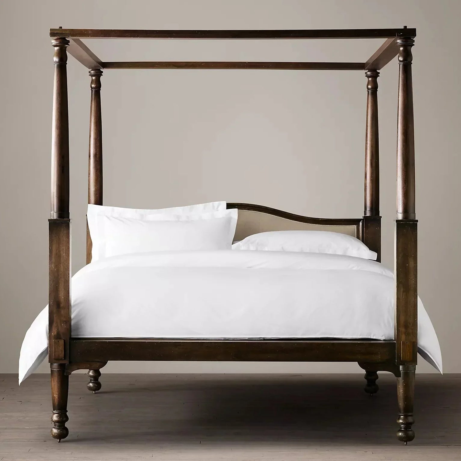 Mid Century Solid Wood Luxury Poster Bed in Dark Brown
