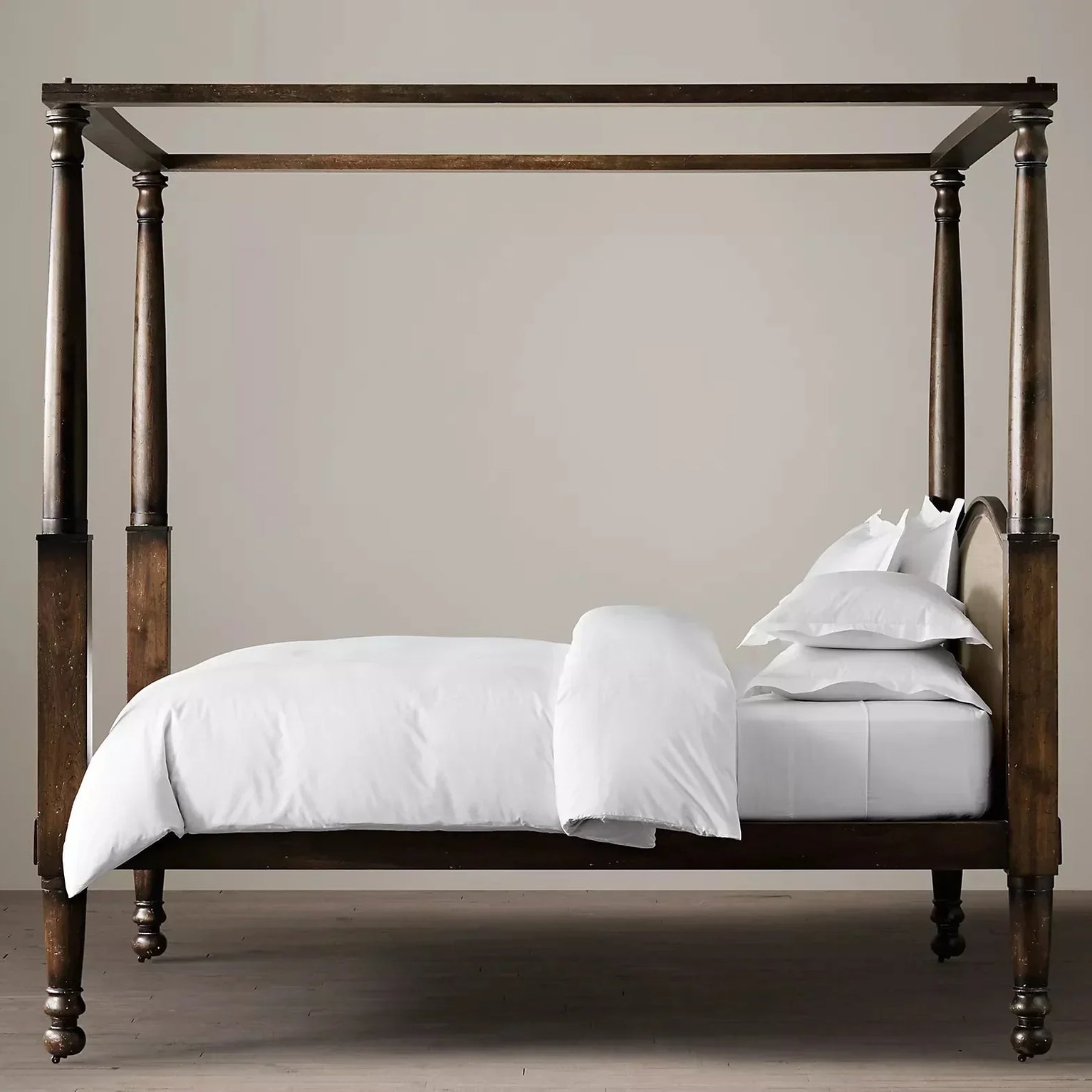 Mid Century Solid Wood Luxury Poster Bed in Dark Brown