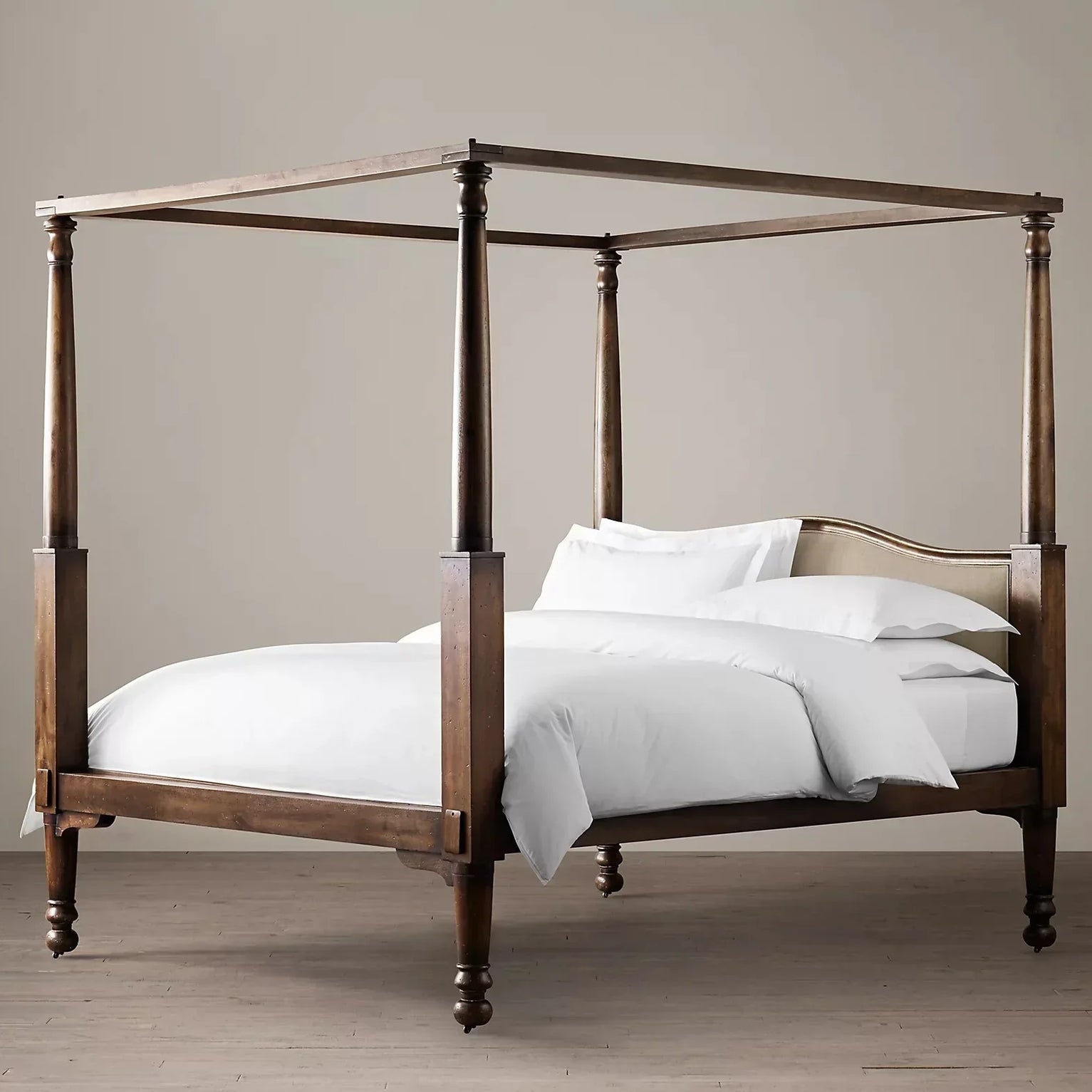 Mid Century Solid Wood Luxury Poster Bed in Dark Brown