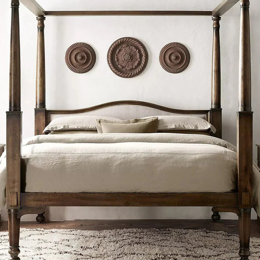 Mid Century Solid Wood Luxury Poster Bed in Dark Brown