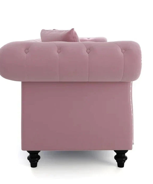 Rolled Arm Luxury Chesterfield Sofa Set in Suede