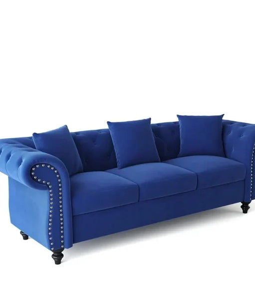 Rolled Arm Luxury Chesterfield Sofa Set in Suede