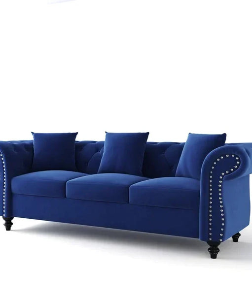 Rolled Arm Luxury Chesterfield Sofa Set in Suede