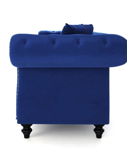 Rolled Arm Luxury Chesterfield Sofa Set in Suede