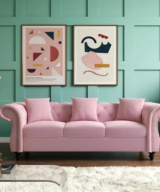 Rolled Arm Luxury Chesterfield Sofa Set in Suede