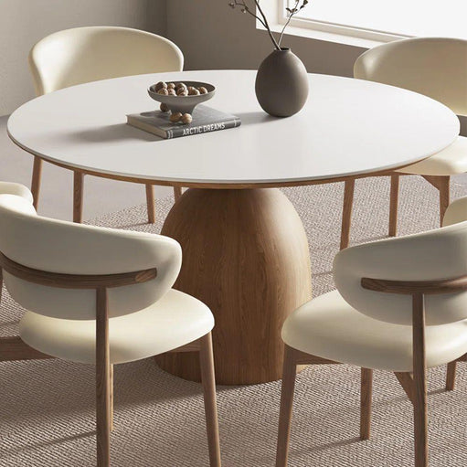 European Round Premium Teak Wood Dining Table Set in Natural Color