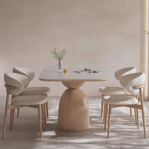 European Round Premium Teak Wood Dining Table Set in Natural Color