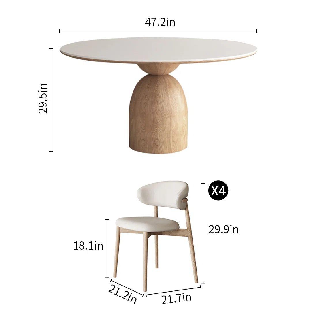 European Round Premium Teak Wood Dining Table Set in Natural Color