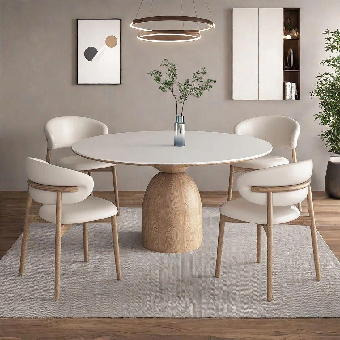 European Round Premium Dining Table Set in Teak Wood | Luxury Set - Luxe Maple