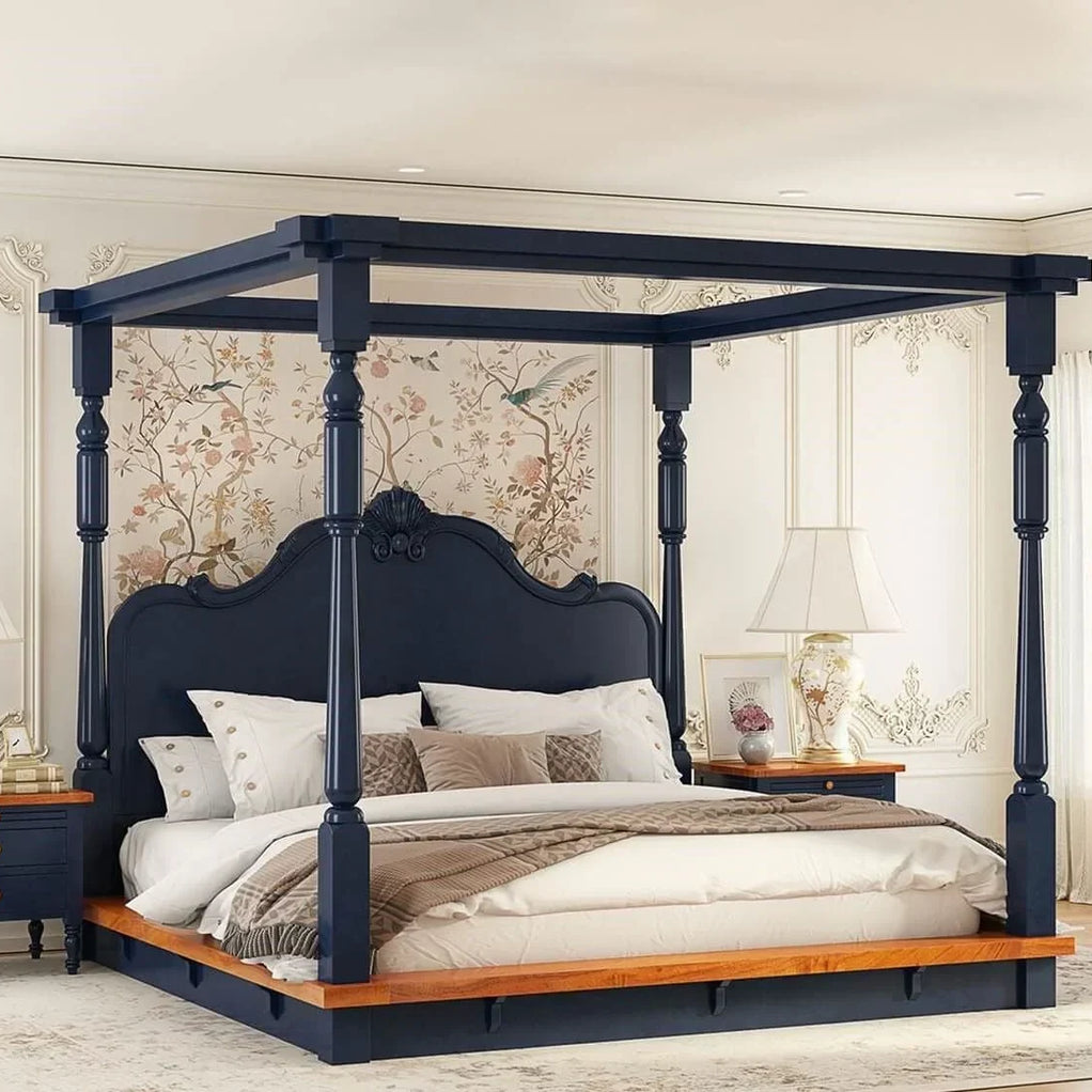 Florance Solid Wood Luxury Poster Bed in Honey Oak