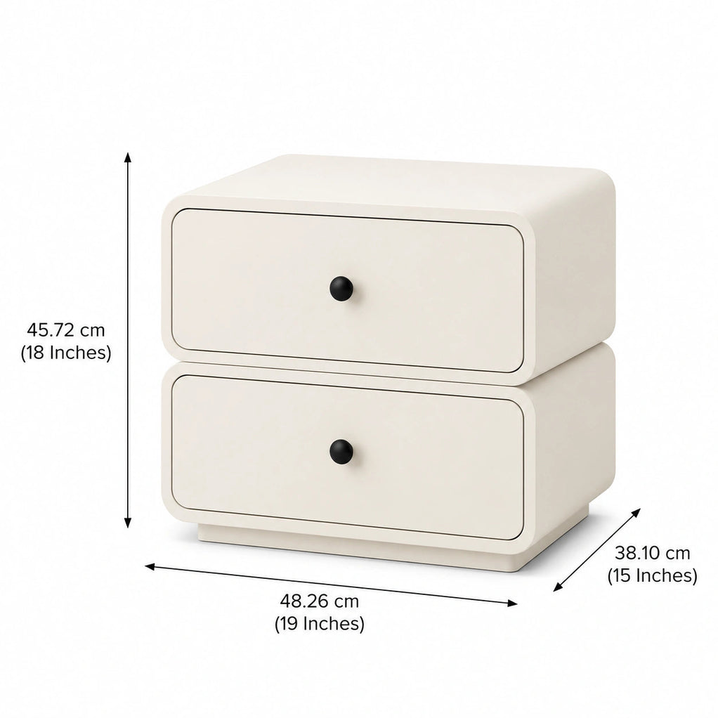 Ivory Modern Solid Wood Bedside Table with 2 Drawers