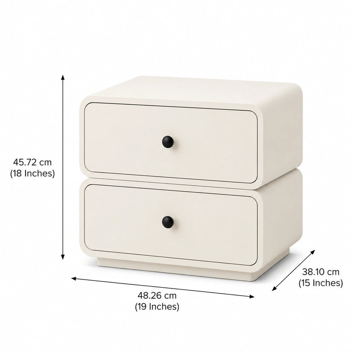 Ivory Modern Solid Wood Bedside Table with 2 Drawers