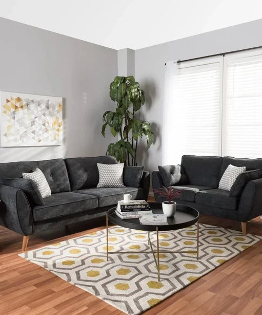 Baxton Straight Line Sofa Set in Suede - Oak Inside