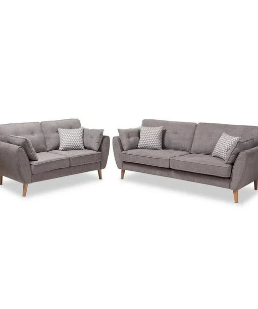 Baxton Straight Line Sofa Set in Suede - Oak Inside