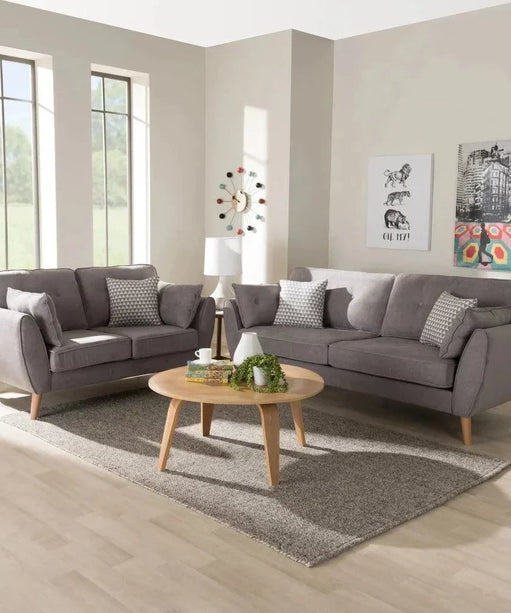 Baxton Straight Line Sofa Set in Suede - Oak Inside