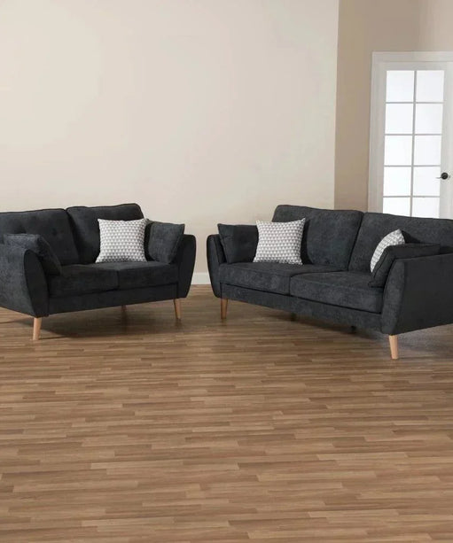 Baxton Straight Line Sofa Set in Suede - Oak Inside