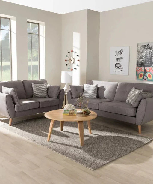 Baxton Straight Line Sofa Set in Suede - Oak Inside