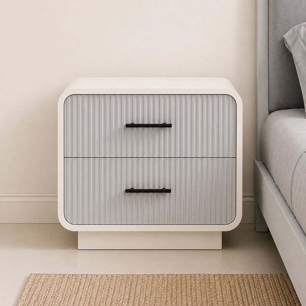 Milano Fluted Solid Wood Bedside Table with 2 Drawers