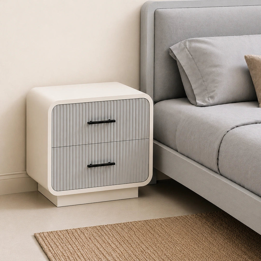 Milano Fluted Solid Wood Bedside Table with 2 Drawers