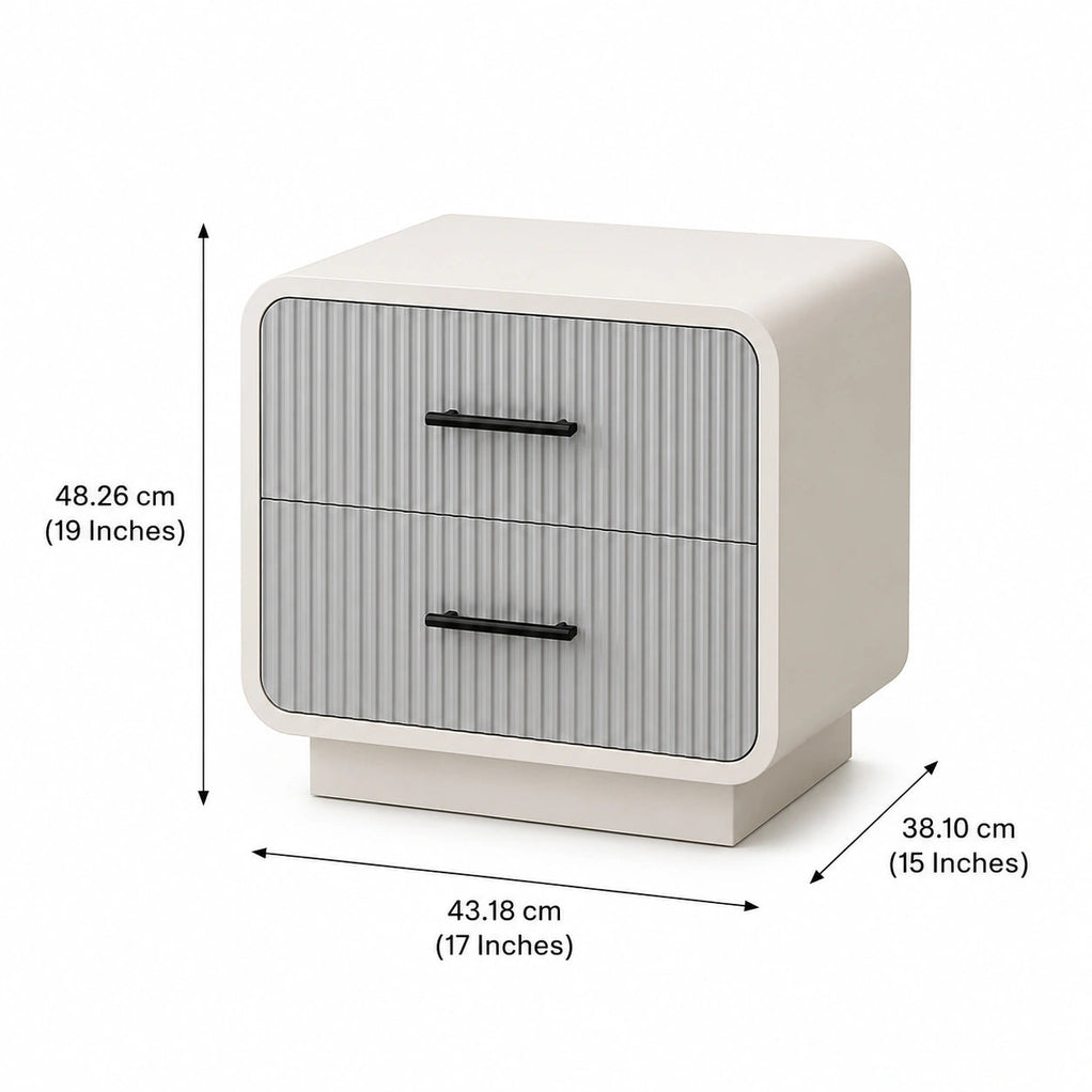 Milano Fluted Solid Wood Bedside Table with 2 Drawers