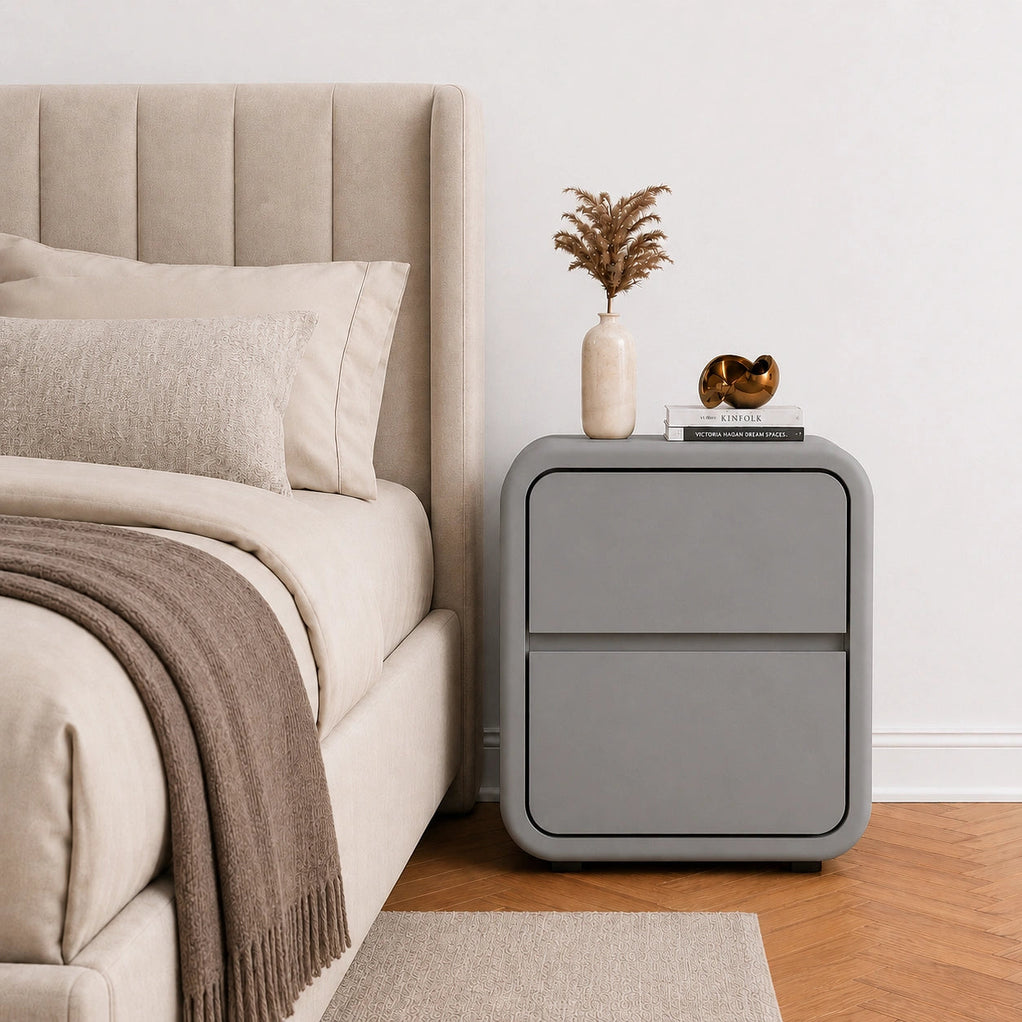 Nova Grey Solid Wood Bedside Table with 2 Drawers