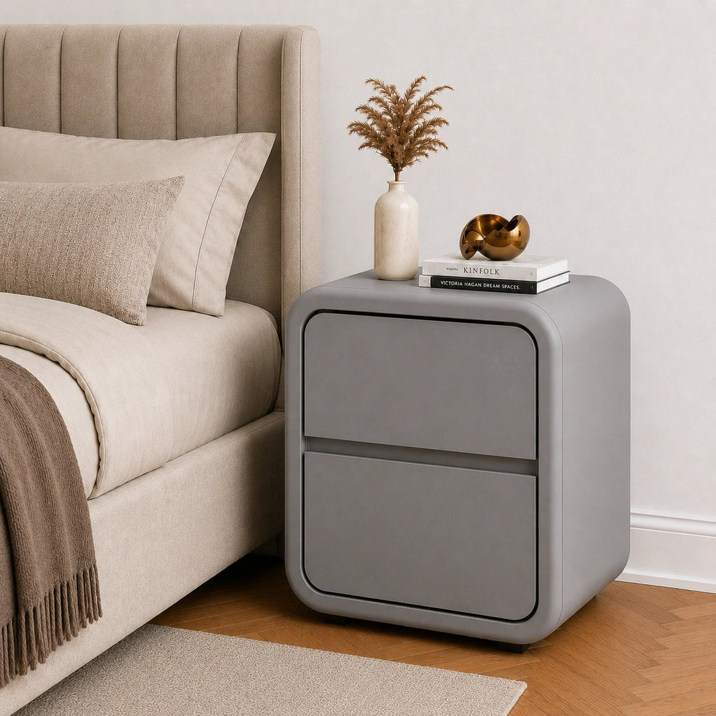 Nova Grey Solid Wood Bedside Table with 2 Drawers