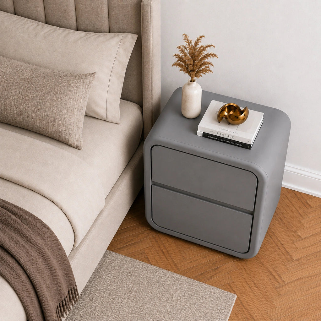 Nova Grey Solid Wood Bedside Table with 2 Drawers