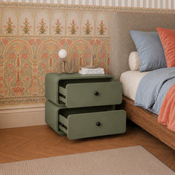 Olive Modern Solid Wood Bedside Table with 2 Drawers