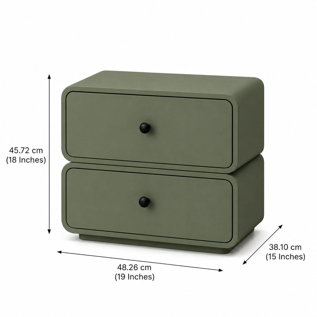 Olive Modern Solid Wood Bedside Table with 2 Drawers