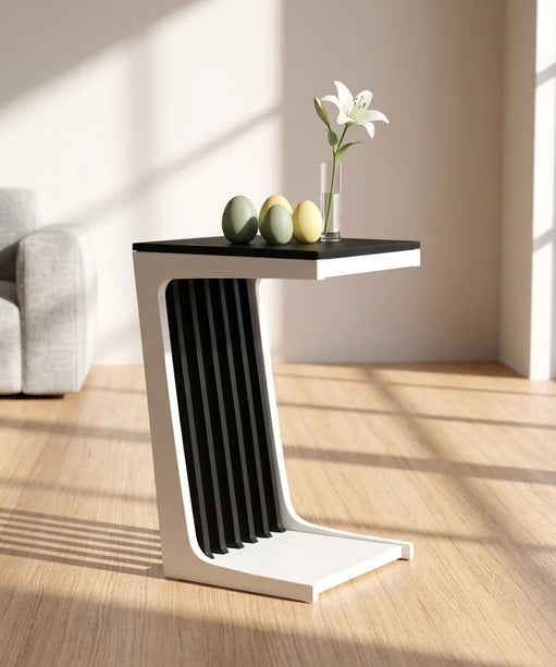OpalAura Design C Shaped Solid Wood Side Table